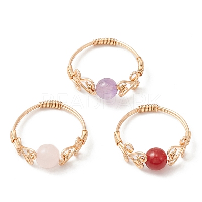 Natural Mixed Gemstone Finger Ring RJEW-JR00579-1