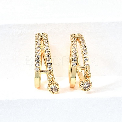Brass Micro Pave Clear Cubic Zirconia Cuff Earrings EJEW-F370-11G-1