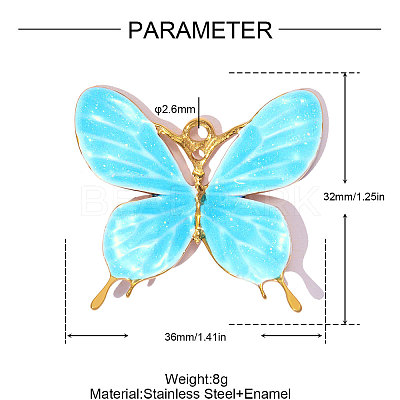 304 Stainless Steel with Sky Blue Enamel Pendants SA-OY001-27G-03-1