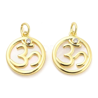 Brass Micro Pave Cubic Zirconia Pendants with Shell KK-H527-26G-1