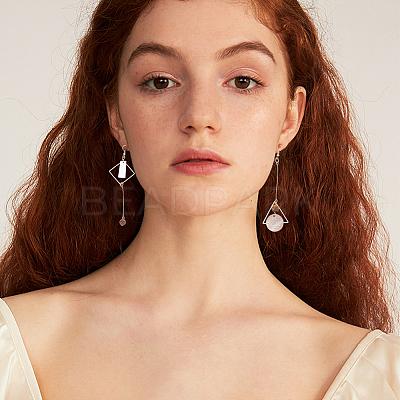 2 Sets 2 Style Acrylic Rectangle & Flat Round Asymmetrical Earrings EJEW-AN0001-56-1