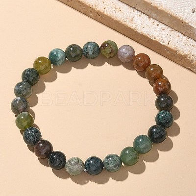 Natural Indian Agate Bead Stretch Bracelets BJEW-K212-B-010-1