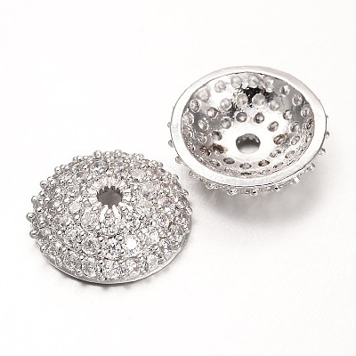 Apetalous Half Round/Dome Brass Micro Pave Cubic Zirconia Bead Caps X-ZIRC-D063-P-1