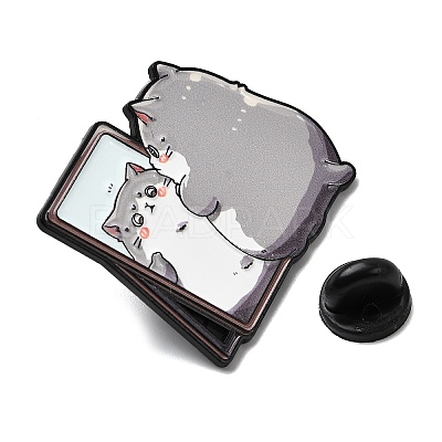 Cat with Mirror Enamel Pins JEWB-I055-05EB-04-1
