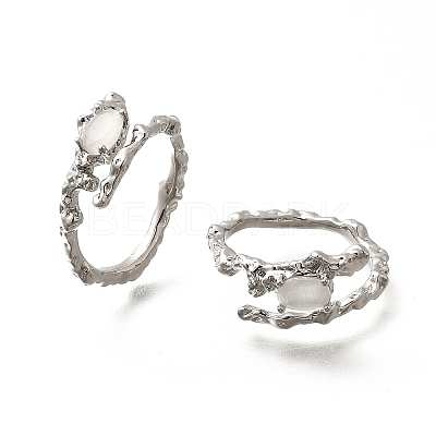 Oval Brass Cat Eye Cuff Rings for Women RJEW-U042-01P-01-1