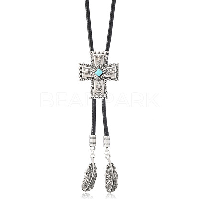 Alloy with Synthetic Turquoise Pendant Waxed Cord Bolo Tie Lariat Necklaces FS-WGCCEF8-07-1