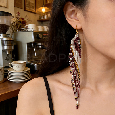 Bohemian Long Tassel Glass Seed Beaded Dangle Earrings for Women IW9172-1-1
