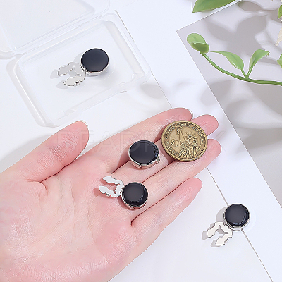 4Pcs 2 Styles Brass Black Enamel Cufflinks BUTT-ME0001-07P-1