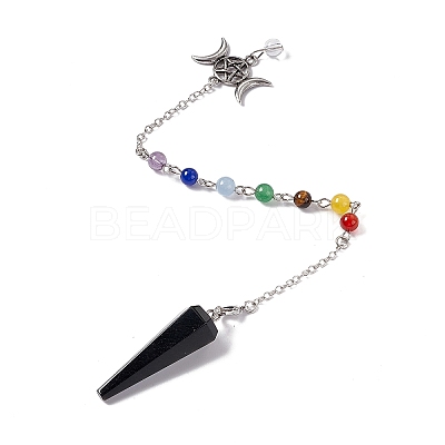 Mixed Gemstone Hexagonal Pointed Cone Dowsing Pendulum Pendants G-G983-05P-1