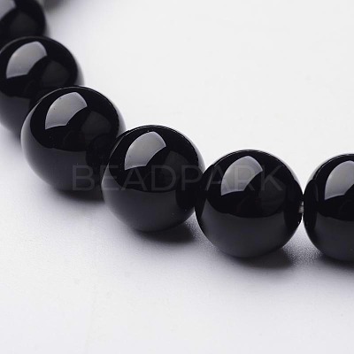 Natural Dyed & Heated Black Agate Round Beaded Stretch Bracelets BJEW-F203-09-1