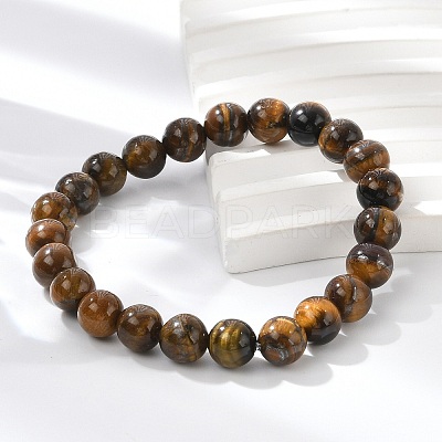 Natural Tiger Eye Beaded Stretch Bracelets X-BJEW-F203-04-1