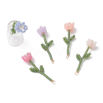 4Pcs 4 Colors Seed Beads Beaded Charms PALLOY-JF02850-1