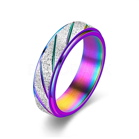 Frosted Stripe 304 Stainless Steel Rotatable Finger Ring PW-WG40105-16-1