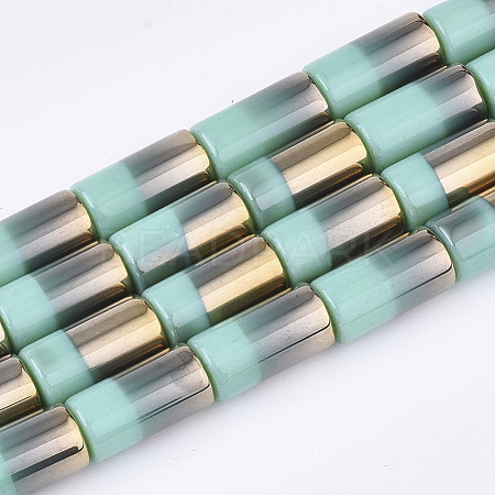 Half Electroplate Opaque Glass Beads Strands X-EGLA-S177-02G-1