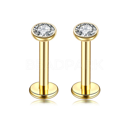 Flat Round Stainless Steel Clear Cubic Zirconia Internally Threaded Labrets WG955BE-06-1
