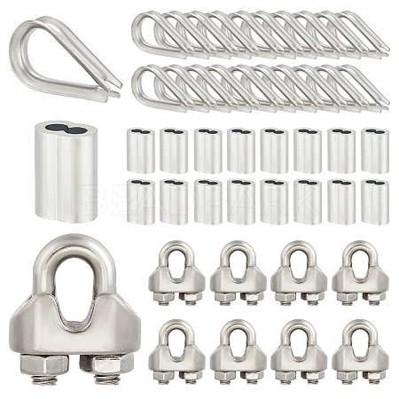 AHADERMAKER 75Pcs 3 Style 304 Stainless Steel & Aluminum Wire Rope Cable Clip Clamp FIND-GA0003-11-1
