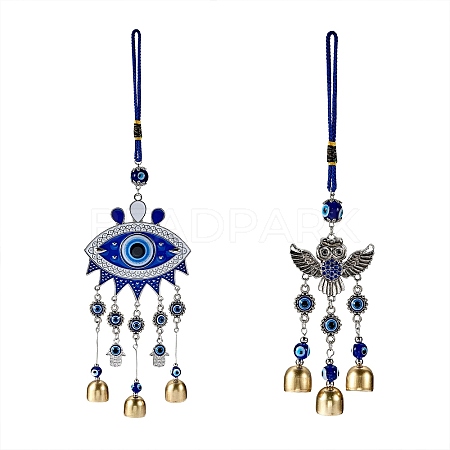 2Pcs 2 Style Car Hanging Alloy Glass Rhinestone Wind Chime HJEW-SZ0001-14-1