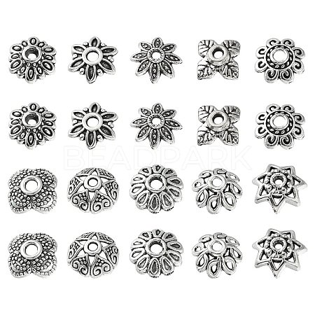 200Pcs 10 Styles Tibetan Style Alloy Bead Caps TIBE-CJ0001-22-1