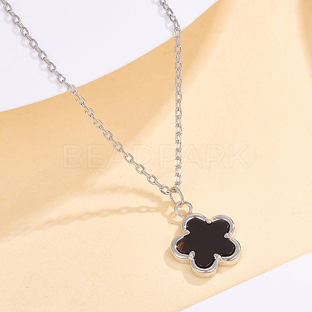 S925 Silver Black Agate Flower Pendant Necklaces FY9734-1-1