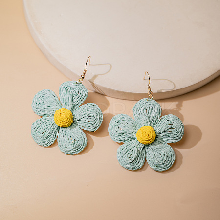 Flower Alloy Raffia Flower Dangle Earrings FS-WG89508-10-1