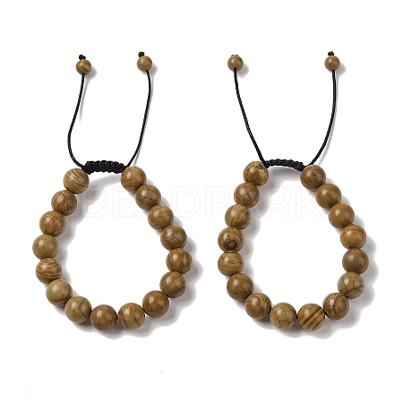 10mm Round Natural Wood Lace Stone Braided Bead Bracelets BJEW-C067-01C-17-1