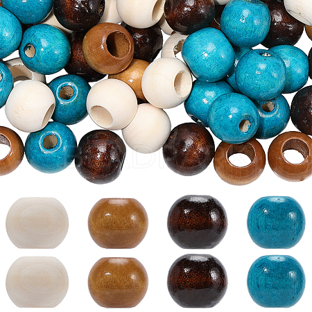 80Pcs 4 Colors Natural Wood Beads WOOD-PA0001-24-1