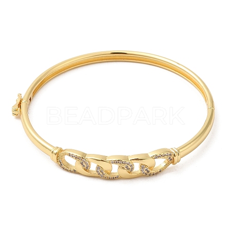Brass Curb Chains Shape Hinged Bangle with Cubic Zirconia for Women BJEW-K229-01G-1
