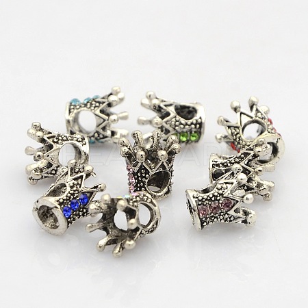 Crown Antique Silver Tone Alloy Rhinestone Beads ALRI-N025-02-1