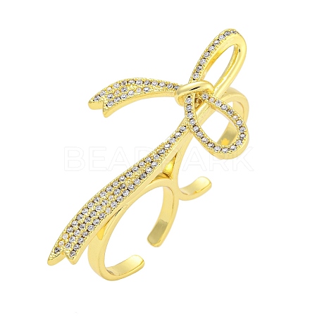 Bowknot Brass Micro Pave Clear Cubic Zirconia Cuff Finger Rings RJEW-B069-04G-1