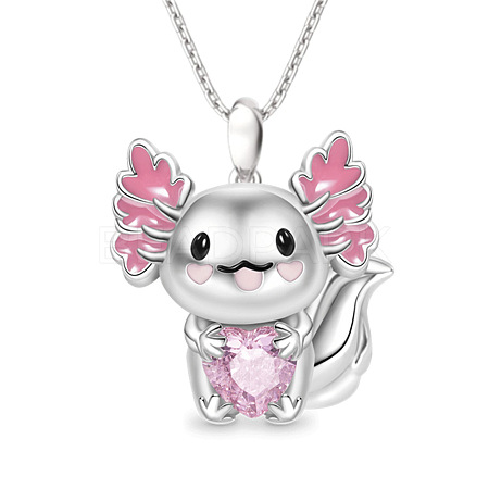 Alloy Pink Enamel Animal Axolotl Pendant Necklaces for Women FS-WGED7AD-02-1