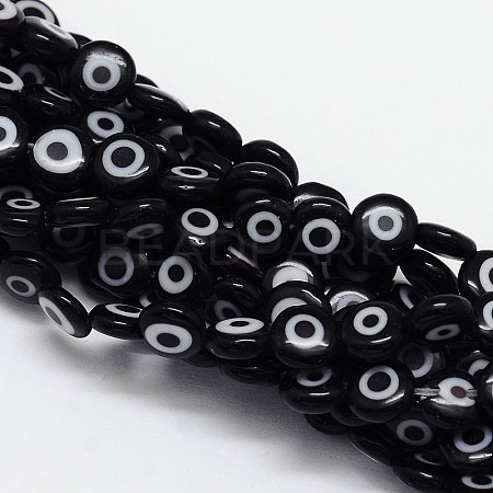 Handmade Evil Eye Lampwork Flat Round Bead Strands LAMP-L058-6mm-10-1