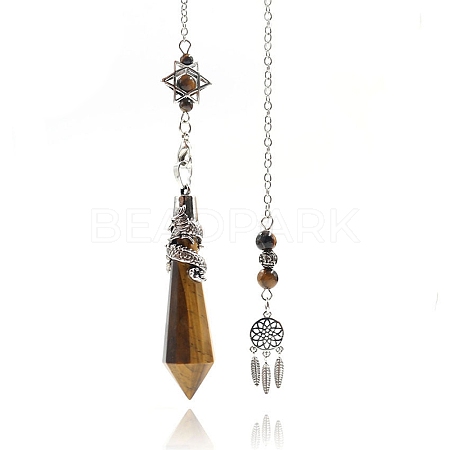 Natural Tiger Eye Cone Dowsing Pendulum Big Pendants PW-WG69083-04-1