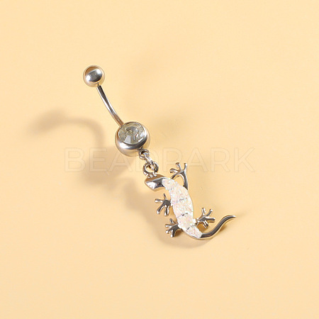 316L Surgical Stainless Steel Pave Cubic Zirconia Enamel Dangle Curved Barbell Belly Rings FS-WGB5546-10-1