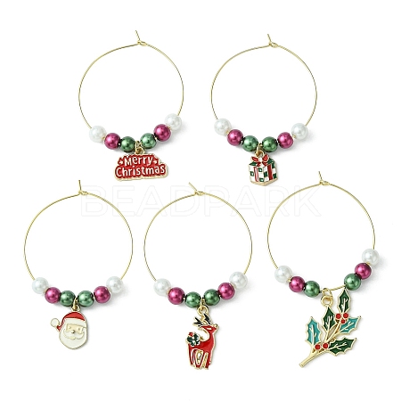 Christmas Theme Plastic Beaded 316 Surgical Stainless Steel Wine Glass Charms AJEW-JO00192-1