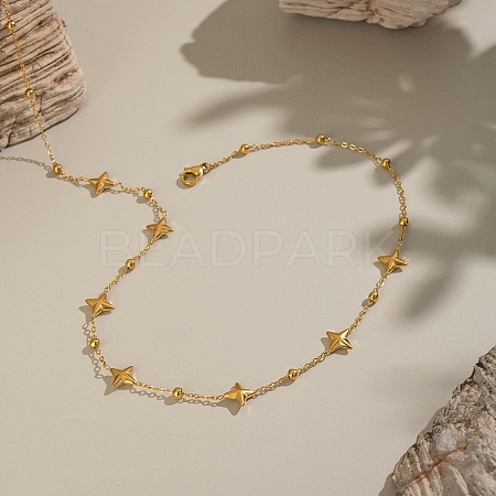 304 Stainless Steel Star Link Chain Necklaces for Women NJEW-G181-07G-1