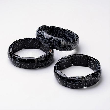 Natural Snowflake Obsidian Beaded Stretch Bracelets BJEW-G504-03-1