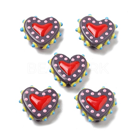 Painted Glass Beads Bumpy Beads Heart X-LAMP-V001-07A-1