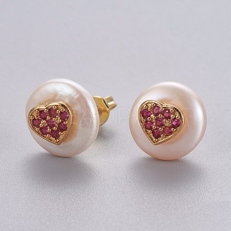 Natural Pearl Stud Earrings EJEW-L231-11A-1