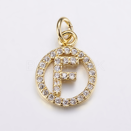 Long-Lasting Plated & Rack Plating Brass Micro Pave Cubic Zirconia Letter Charms ZIRC-A007-04F-G-1