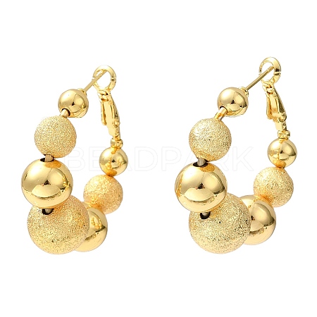 Rack Plating Brass Round Beaded Hoop Earrings EJEW-Z019-02A-G-1