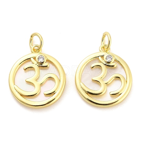 Brass Micro Pave Cubic Zirconia Pendants with Shell KK-H527-26G-1
