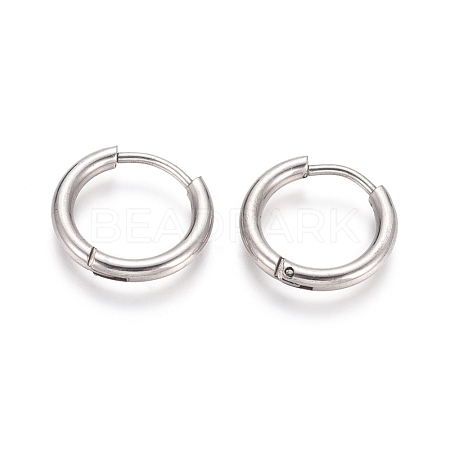 Tarnish Resistant 202 Stainless Steel Huggie Hoop Earrings EJEW-F111A-14mm-P-1