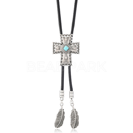 Alloy with Synthetic Turquoise Pendant Waxed Cord Bolo Tie Lariat Necklaces FS-WGCCEF8-07-1