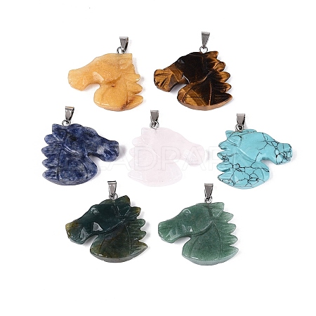 Natural & Synthetic Mixed Stone Carved Pendants G-Q608-14-1