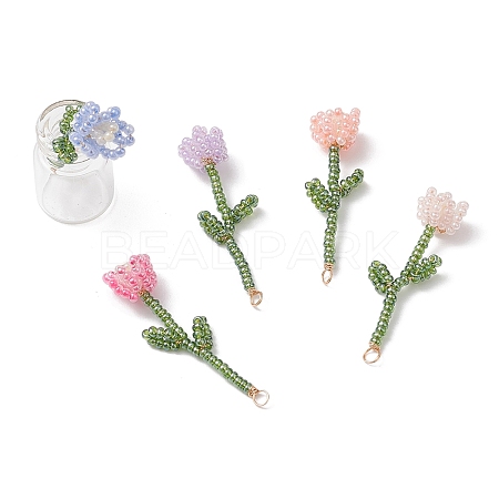 4Pcs 4 Colors Seed Beads Beaded Charms PALLOY-JF02850-1