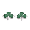 Rack Plating Alloy Green Enamel Shamrock Connector Charms ENAM-N056-354P-1