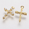 Brass Micro Pave Cubic Zirconia Tiny Cross Charms ZIRC-G133-07G-2