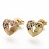Brass Micro Pave Colorful Cubic Zirconia Stud Earrings EJEW-S208-034-2
