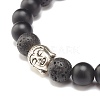 2Pcs 2 Color Natural Lava Rock & Synthetic Black Stone Stretch Bracelets Set with Buddha Head BJEW-JB07707-7