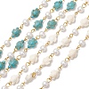 2Pcs 2 Colors Synthetic Turquoise & Glass Pearl Link Chains AJEW-JB01594-01-1